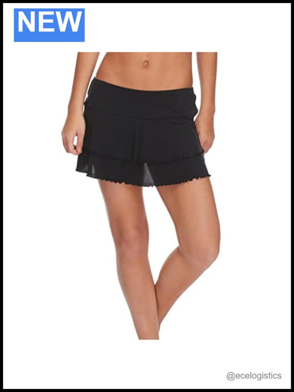 Women's Mesh Swim Cover Up Skirt Frilly Tiered Pull-On Beach Coverup